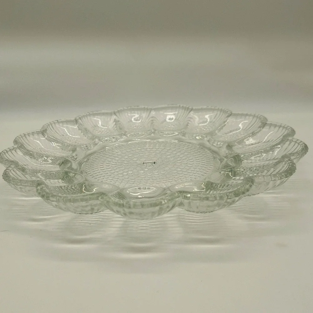 Vintage Indiana Glass Clear Scalloped Hobnail Deviled Egg Platter 15 Eggs